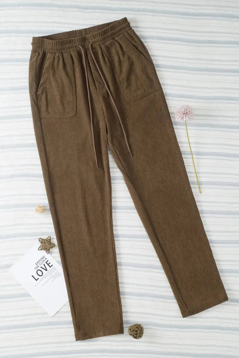 Comfortable Drawstring Straight Pants with Pockets - Love Salve